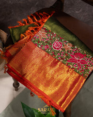 Very Unique Metallic Tissue Green and Red Exclusive Designer Pure  kanchi