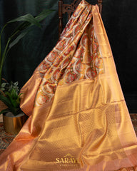 Metallic Honey and Peach Shade Meena Weave Exclusive kanchi Silk