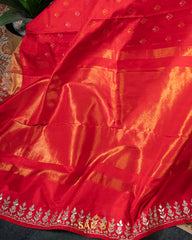 Red Monochrome twill Kanchi Saree
