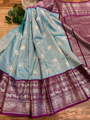 Light Blue and Purple Venkatagiri Pure Silk