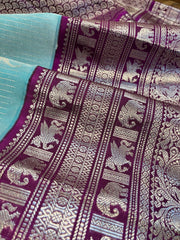 Light Blue and Purple Venkatagiri Pure Silk