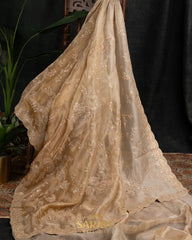 Exclusive Shaded Biscuit Color All over Hand-worked Pure Organza Saree