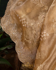 Exclusive Shaded Biscuit Color All over Hand-worked Pure Organza Saree