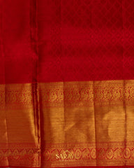 Peach and Red Brocade Kanchi Pure Silk