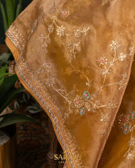 Exclusive Brown All over Hand-worked Pure Organza Saree