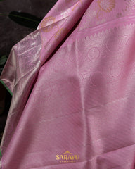 Rose Pink and Green Pure Kanchi Soft Brocade Silk
