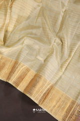 Green Kora Kanjivaram Silk Saree Gold Zari Checks
