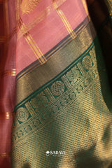 Kora Kanjivaram Silk Saree Peach Pink Green Gold Zari