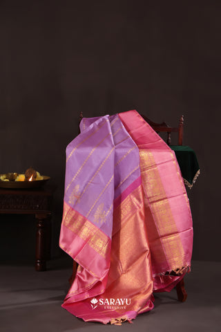 Lavender Pink Kora Kanjivaram Silk Saree Floral Zari