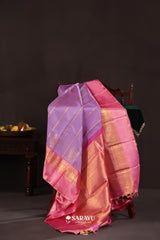 Lavender Pink Kora Kanjivaram Silk Saree Floral Zari