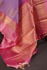 Lavender Pink Kora Kanjivaram Silk Saree Floral Zari