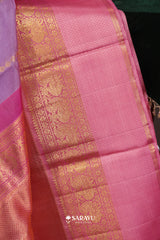 Lavender Pink Kora Kanjivaram Silk Saree Floral Zari
