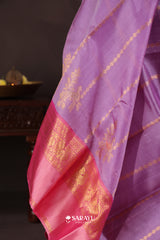 Lavender Pink Kora Kanjivaram Silk Saree Floral Zari