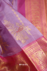 Lavender Pink Kora Kanjivaram Silk Saree Floral Zari