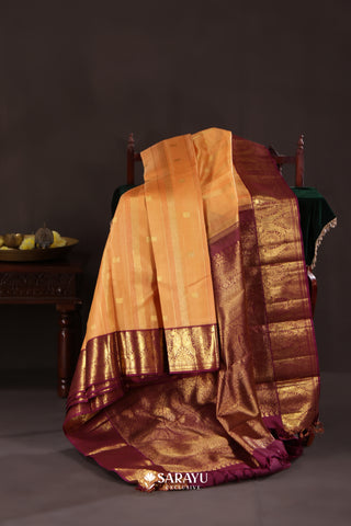 Kora Kanjivaram Silk Saree Yellow Magenta Gold Zari
