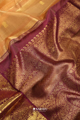 Kora Kanjivaram Silk Saree Yellow Magenta Gold Zari