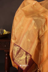 Kora Kanjivaram Silk Saree Yellow Magenta Gold Zari