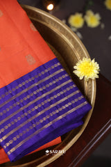 Coral Orange Royal Blue Kanchivaram Silk Saree Pure Zari