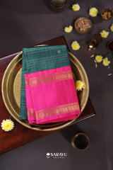 Teal Green Hot Pink Kanchivaram Silk Saree Gold Zari