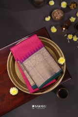 Rani Pink Royal Blue Kanchivaram Silk Saree Pure Zari