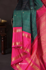 Teal Green Hot Pink Kanchivaram Silk Saree Gold Zari