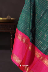 Teal Green Hot Pink Kanchivaram Silk Saree Gold Zari