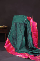 Teal Green Hot Pink Kanchivaram Silk Saree Gold Zari