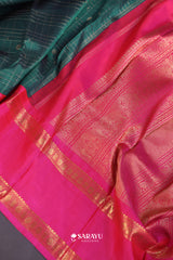Teal Green Hot Pink Kanchivaram Silk Saree Gold Zari