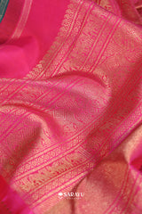 Teal Green Hot Pink Kanchivaram Silk Saree Gold Zari