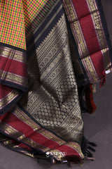 Multi Check Maroon Navy Kanchivaram Silk Saree Full Zari