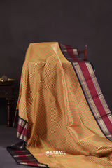 Multi Check Maroon Navy Kanchivaram Silk Saree Full Zari