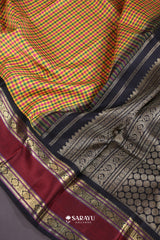 Multi Check Maroon Navy Kanchivaram Silk Saree Full Zari