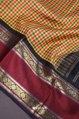 Multi Check Maroon Navy Kanchivaram Silk Saree Full Zari