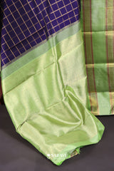 Navy Blue Parrot Green Kanchivaram Silk Saree Gold Zari