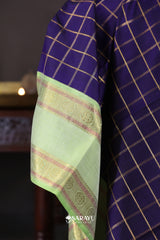 Navy Blue Parrot Green Kanchivaram Silk Saree Gold Zari