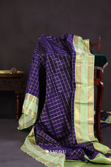 Navy Blue Parrot Green Kanchivaram Silk Saree Gold Zari