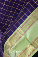 Navy Blue Parrot Green Kanchivaram Silk Saree Gold Zari