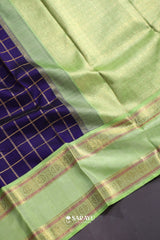 Navy Blue Parrot Green Kanchivaram Silk Saree Gold Zari
