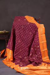 Purple Orange Kanchivaram Silk Saree Peacock Zari Butta