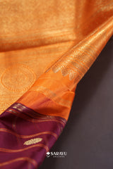 Purple Orange Kanchivaram Silk Saree Peacock Zari Butta