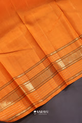 Purple Orange Kanchivaram Silk Saree Peacock Zari Butta