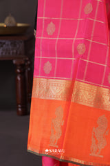 Rani Pink Orange Kanchivaram Silk Saree Yali Zari
