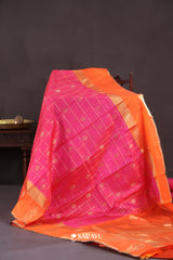 Rani Pink Orange Kanchivaram Silk Saree Yali Zari
