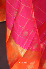 Rani Pink Orange Kanchivaram Silk Saree Yali Zari