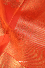 Rani Pink Orange Kanchivaram Silk Saree Yali Zari
