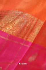 Rani Pink Orange Kanchivaram Silk Saree Yali Zari