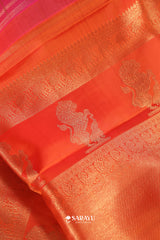 Rani Pink Orange Kanchivaram Silk Saree Yali Zari