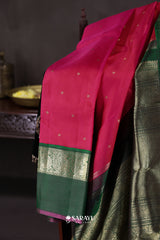 Pink Forest Green Kanchivaram Silk Saree Pure Zari Peacock