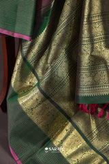 Pink Forest Green Kanchivaram Silk Saree Pure Zari Peacock