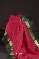 Pink Forest Green Kanchivaram Silk Saree Pure Zari Peacock